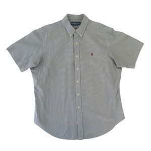 Ralph Lauren Seersucker Button Down Shirt Men Size XL Blue Stripe Short Sleeve